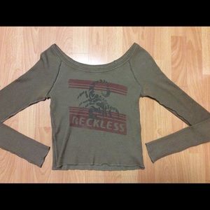 Free People Green Reckless Crop Top Long Sleeve