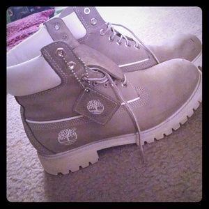 Men's Grey and White Timberland Boots