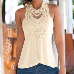 Cream crochet detail top.