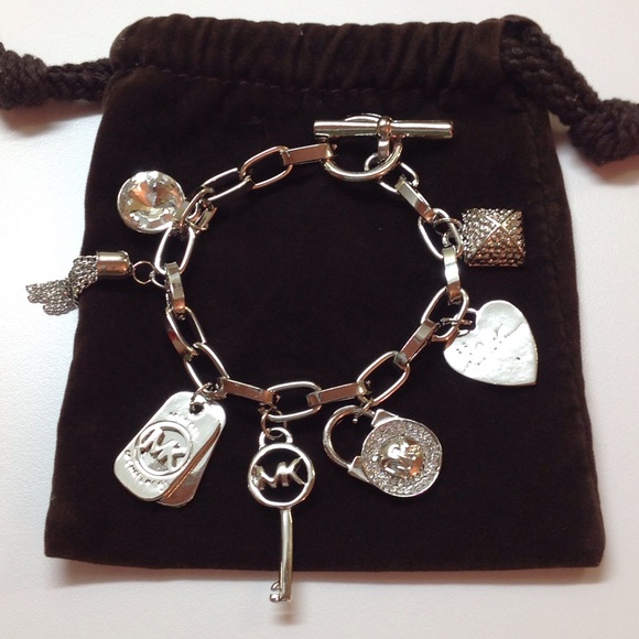 Michael Kors Silvertone 7 Charm Chain Bracelet