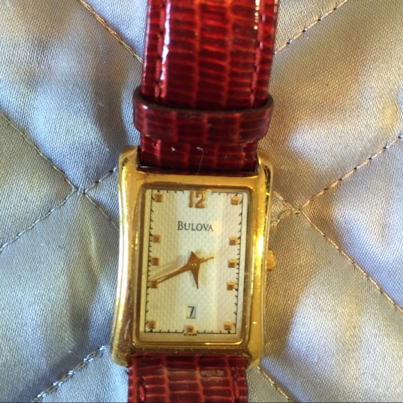 Bulova red leather watch