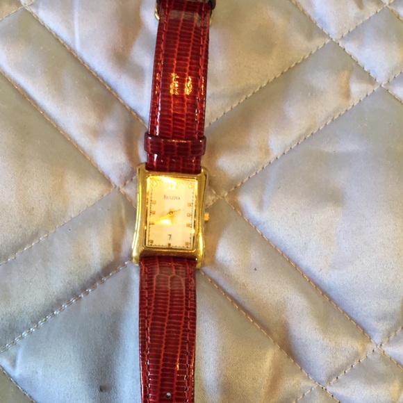 Bulova red leather watch