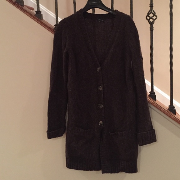 Theory medium length v-neck wool buttoned cardigan