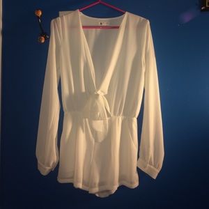 COTTON CANDY white bow tie romper