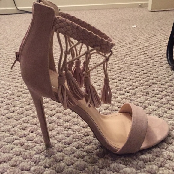 Tassel Ankle Strap Sandals in Stone - Picture 2 of 4