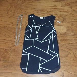 Navy and white blouse with silver metal detail