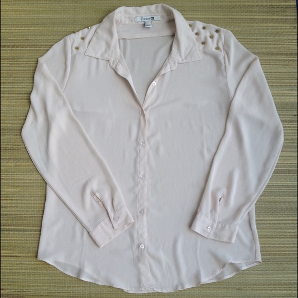 Forever 21 Cream Blouse with Gold Studs