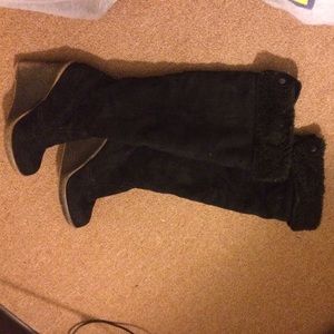 Black knee length wedge boots