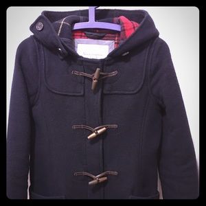 Abercrombie hooded peacoat plaid interior navy S