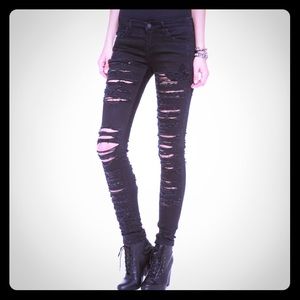 Distressed Shredded Ripped black jeans