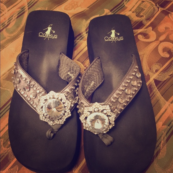 Corky's black wedges sandals with bling