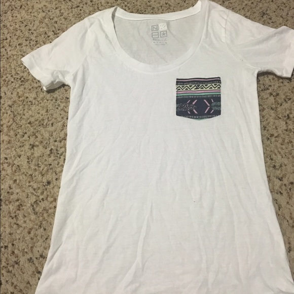 White tee with Aztec pocket pattern