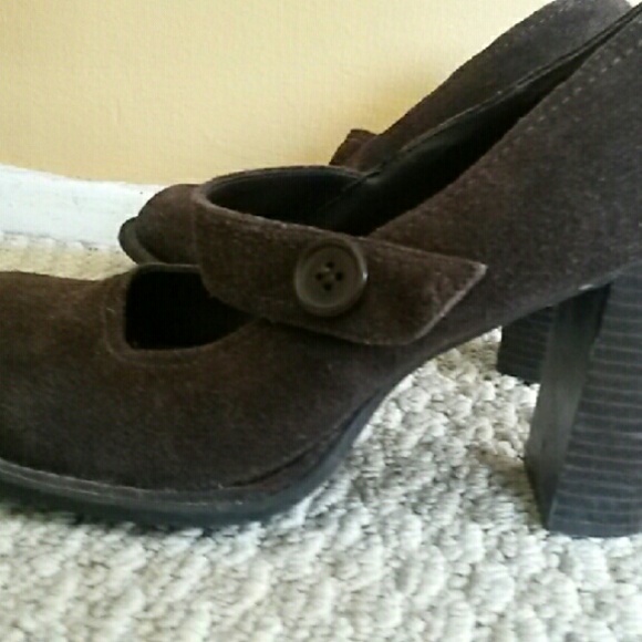 Brown faux suede "Mary Jane" style 3" heels