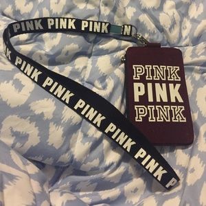 PINK maroon and black lanyard/ wallet.