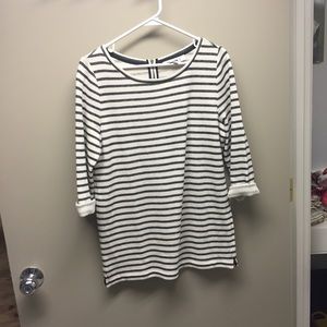 3/4 sleeve dark gray and cream striped sweater