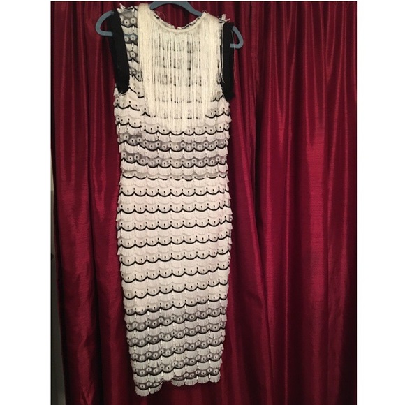 ALEXIS Black & White Fringe Dress