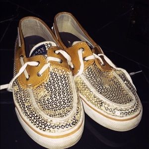 Gold sequin sperrys/ sperry top sided shoes