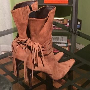 Camel Colored Suede Tassel Italian Made Boots