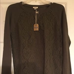 REDUCED- NWT olive lace overlay sweater - Fossil