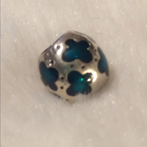 PANDORA SILVER AND TEAL ENAMEL BUTTERFLY CHARM