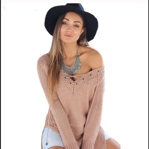 New Lace Up Sweater Tunic Oversized NWOT