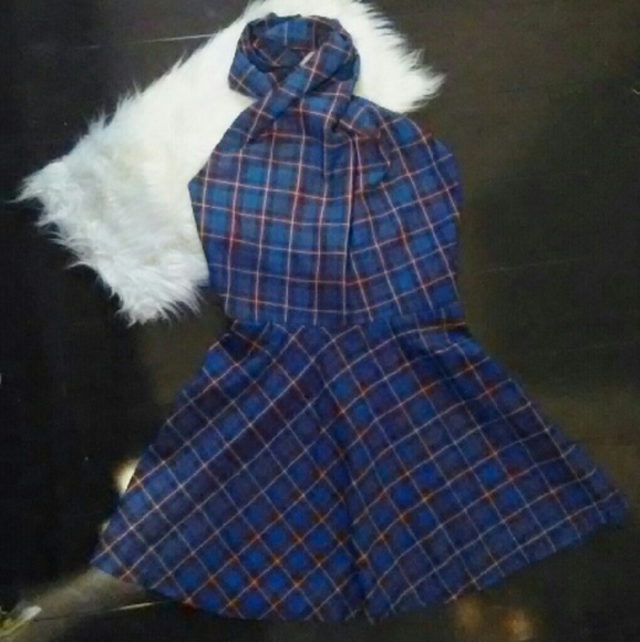 BadGal Plaid cross halter dress