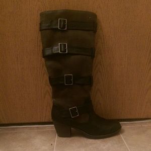 Knee high buckle boots