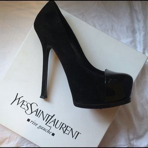 SEXY YSL Two Tone Suede and Patent Leather Pumps SEXY YSL Two Tone Suede and Patent Leather Pumps