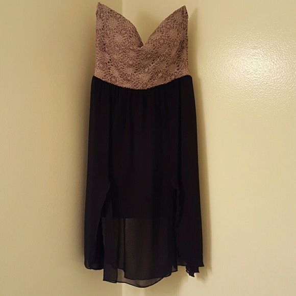 Gold and black strapless lace dress