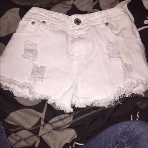 distressed white high waited shorts