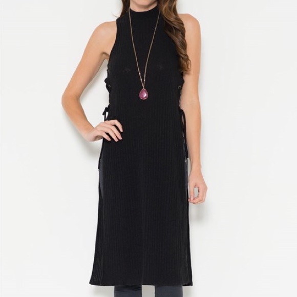 LOWEST PRICE ❤ Lace Up Side Mock Neck Top Tunic - Picture 2 of 4