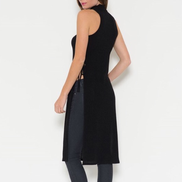 LOWEST PRICE ❤ Lace Up Side Mock Neck Top Tunic - Picture 3 of 4