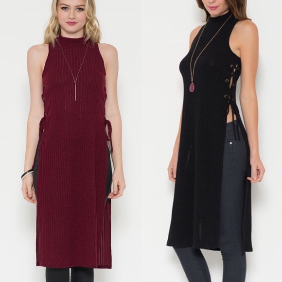 LOWEST PRICE ❤ Lace Up Side Mock Neck Top Tunic - Picture 4 of 4