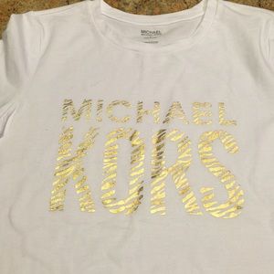 Michael Kors white tee w/ gold zebra logo