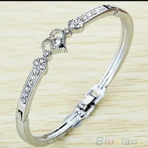 Silver plated heart bangle bracelet