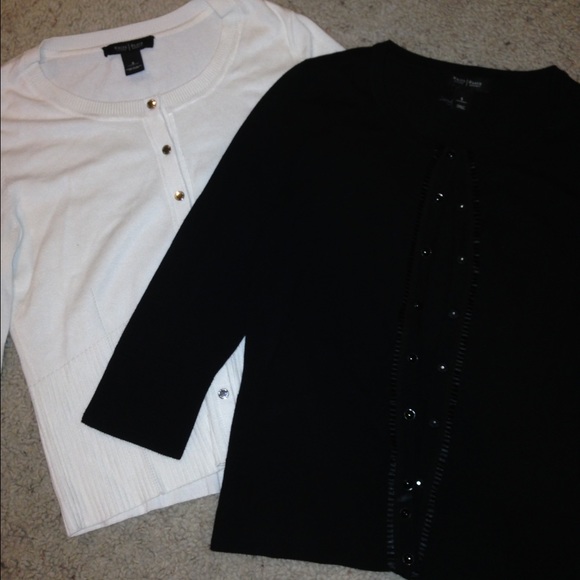 White and black 3/4 sleeve cardigans