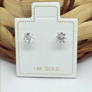14K White Gold CZ Stud Earrings 4mm