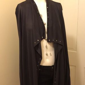 Charcoal gray beaded cardigan wrap sweater, Med