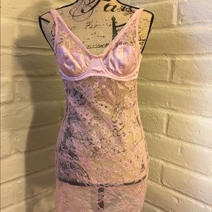 Blush Nude Pink Lace Underwire Silky Chemise Slip