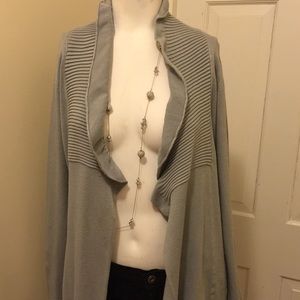 Ice blue ribbed & ruffled neck open cardigan, Med