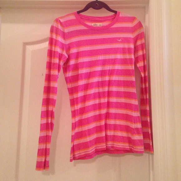 Hollister long sleeve pink-orange multistripe tee - Picture 1 of 3