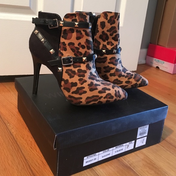 Shoes - Black and Leopard ankle booties