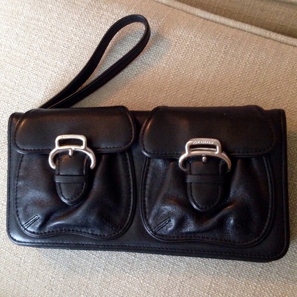 Coke Haan black leather wristlet wallet