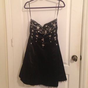 Black floral sparkly open back homecoming dress