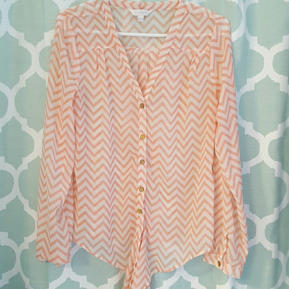 Coral and white chevron print blouse