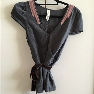 Gray and mauve silk blouse