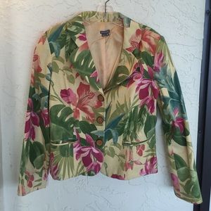 Floral summer jacket yellow green and pink
