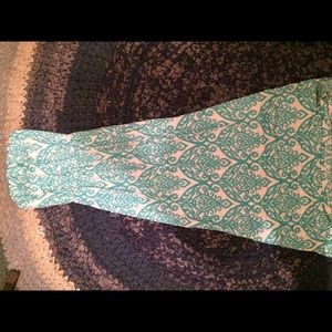 Blue and White strapless maxi