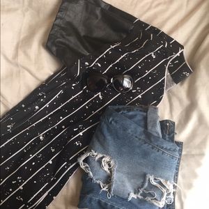 Rue 21 Leather Sleeved Baseball Shirt!