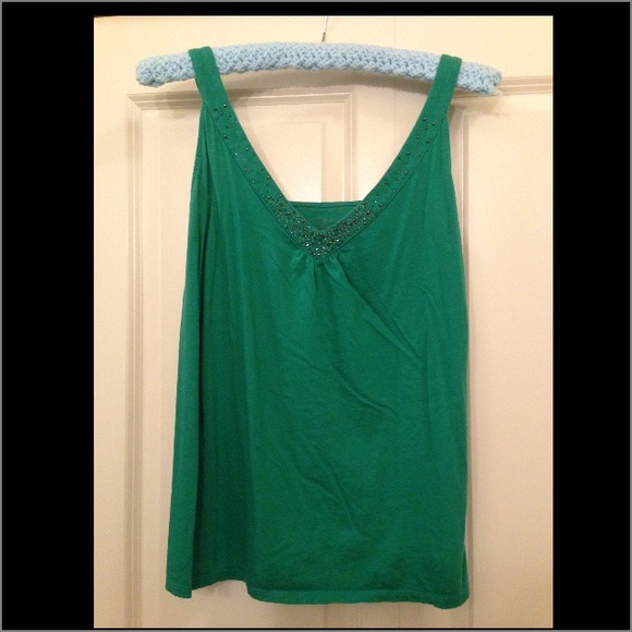 Green with beaded embellishments tank top